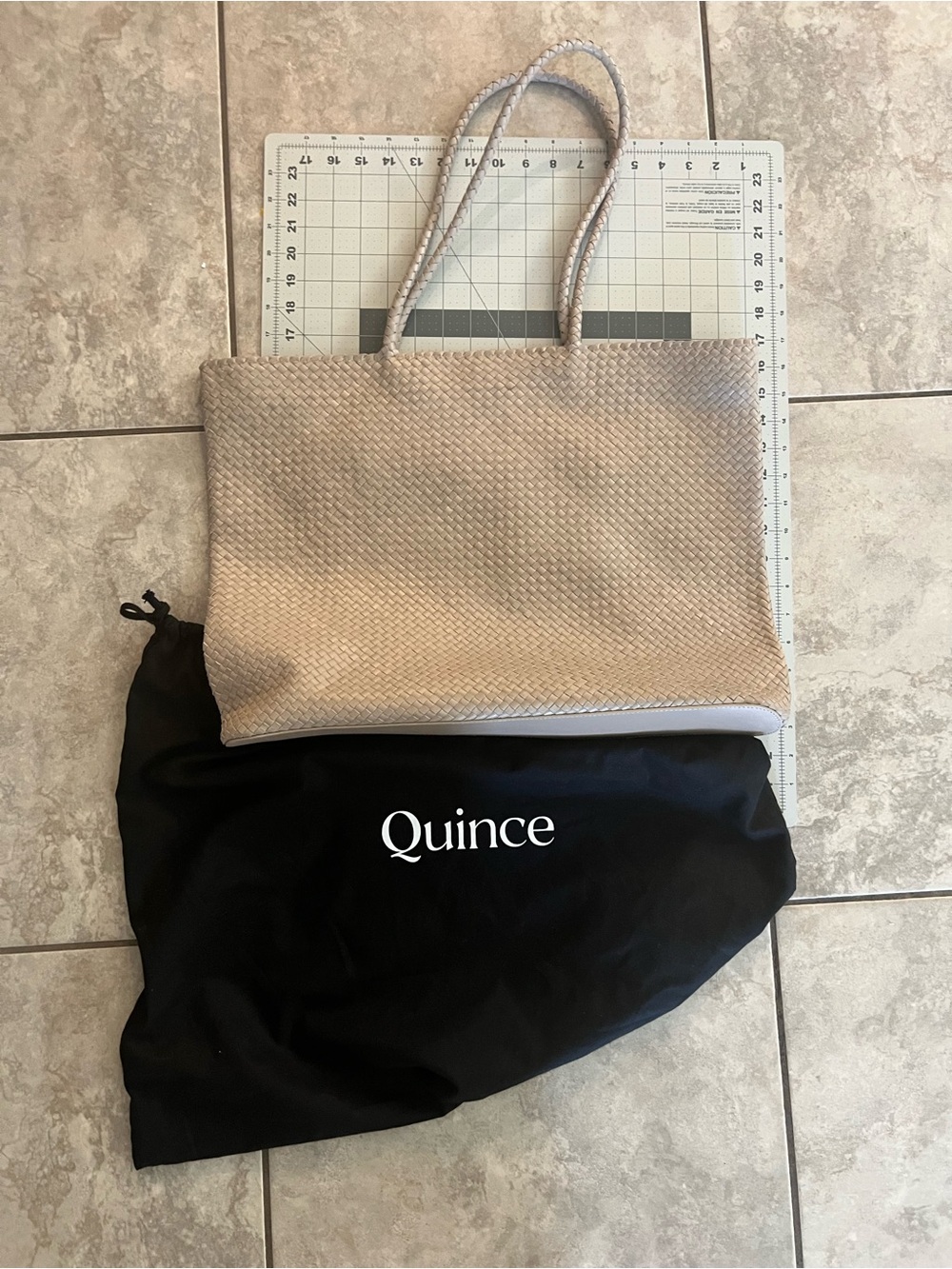 Quince Italian Leather Handwoven Tote in Taupe - Picture 3 of 3